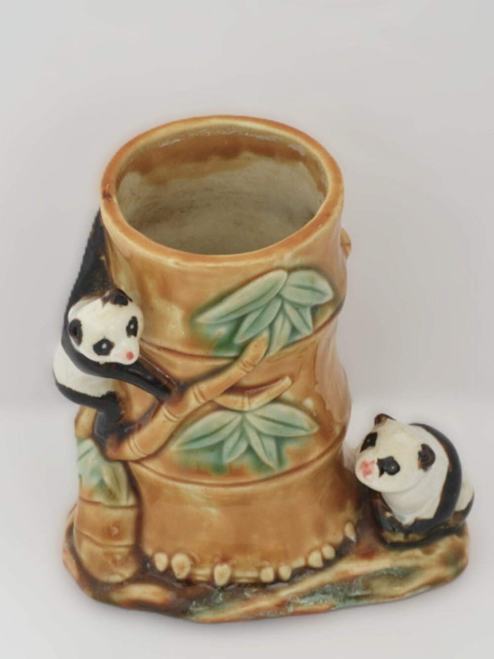 Majolica Ceramic Panda Bear Planter Vase Vintage